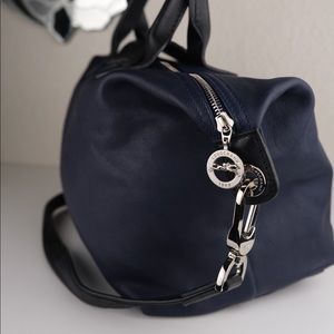 Longchamp Le Pliage Cuir Rayé Stripe Leather Tote